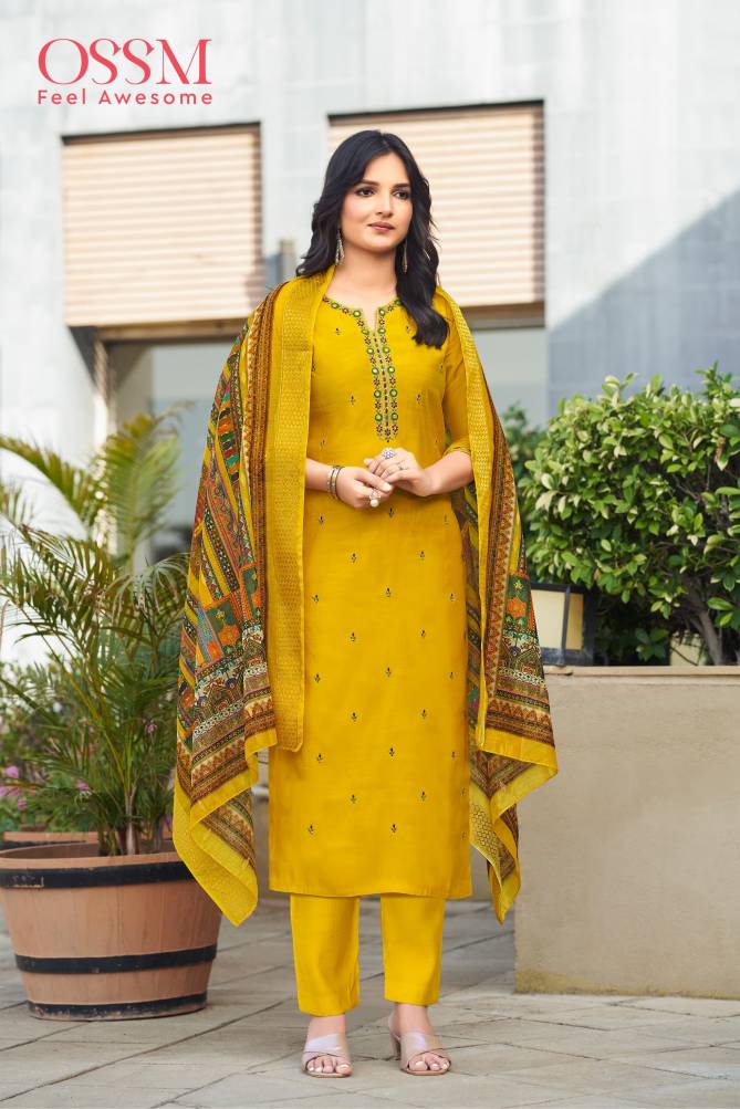 Mohey By Ossm Roman Silk Embroidery Kurti With Bottom Dupatta Wholesale Shop In Surat